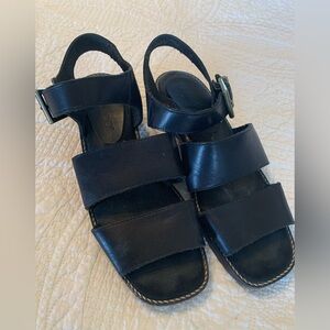 Black Leather Triple Strap Sandals - 6 1/2 N